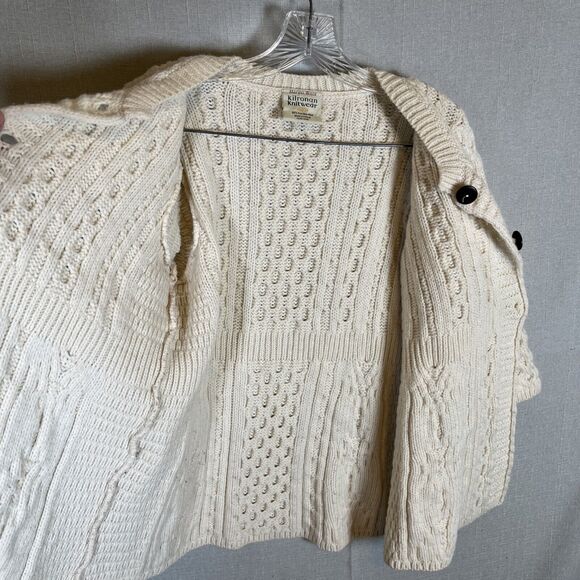 VTG Kilronan Knitwear Merino Wool Cable Knit Cardigan Sweater Beige Irish Small - Picture 7 of 8